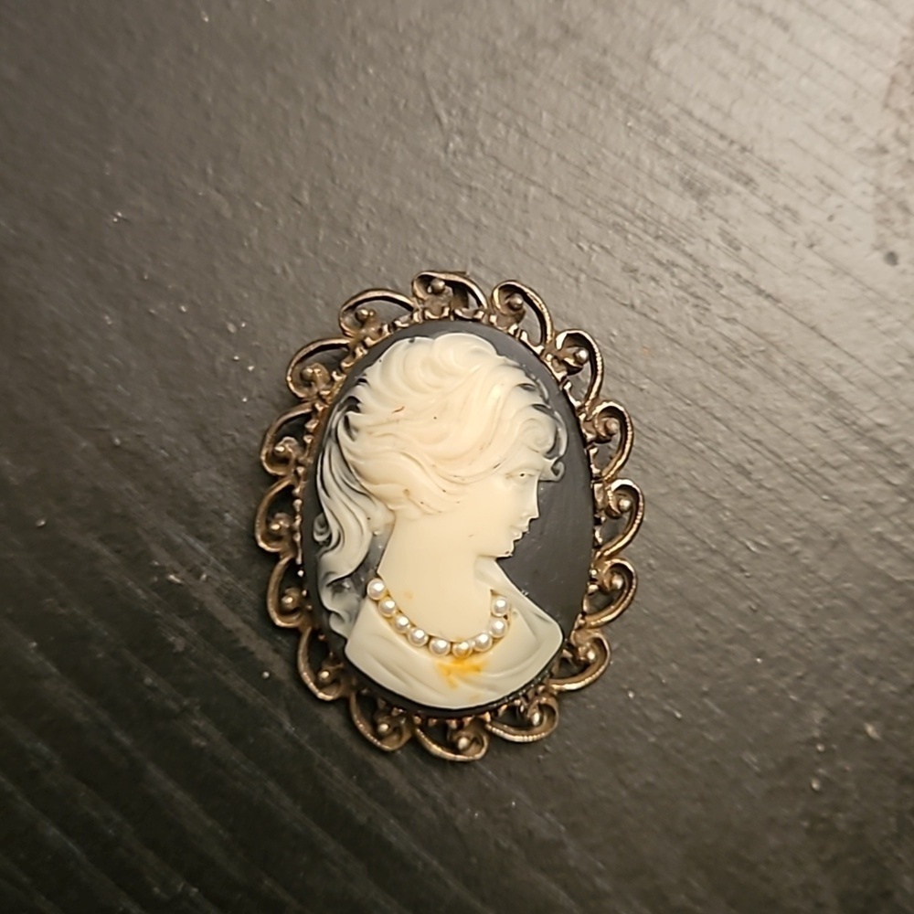 Vintage Bronze Ornate Cameo Brooch or necklace with mini pe…